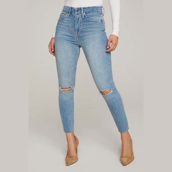 Good American Denim - Good American Good Waist Crop Ripped Light Wash Skinny Jeans sz 16 NWT